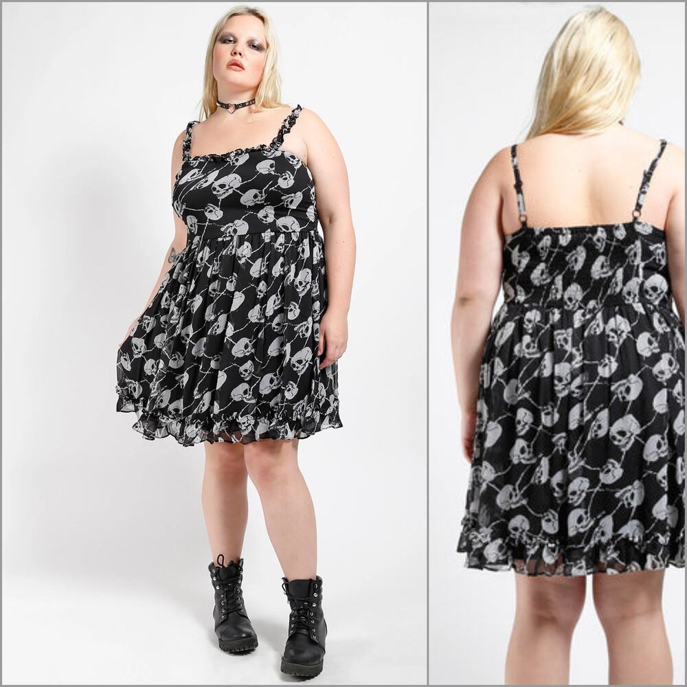 TRIPP NYC Curve Ruffle Dress Skull Print black size 1 plus